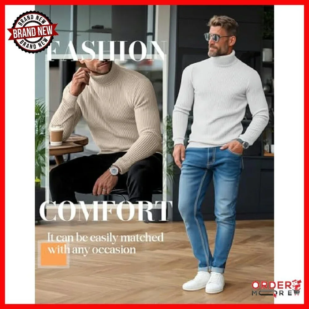 Men's Ribbed Turtleneck Sweaters 3 Pack Slim Fit Long Sleeve Base Layer